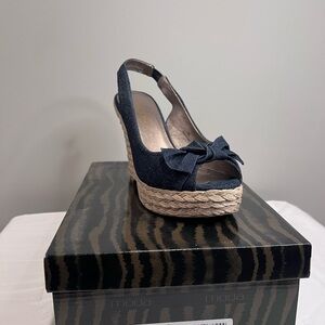 Moda Denim Blue Wedge Sandals with Bow
